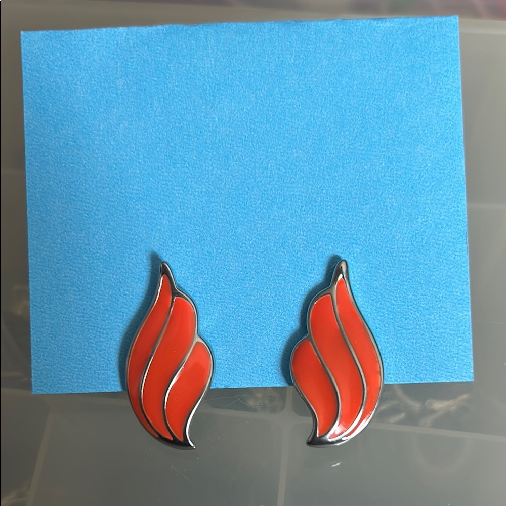 Funky Orange Flame Clip On Earrings